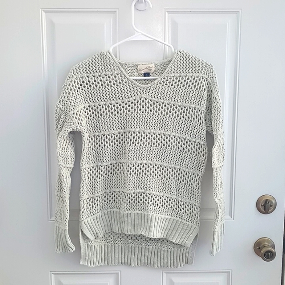 Universal Thread light seafoam green crochet fisherman sweater size XS
